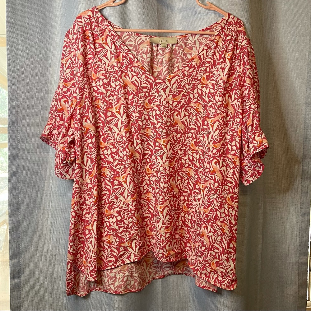 Loft | Birds Pink Business Casual Top Bell top XL